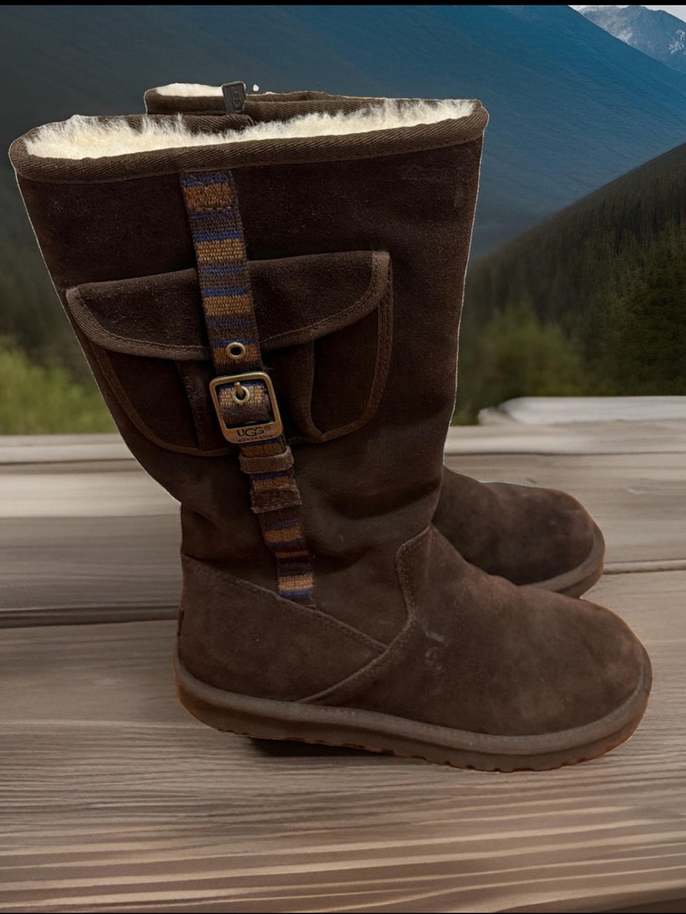 UGG Australian Sheepskin Zip Boot Size 6 w/ Cargo Pockets Brown